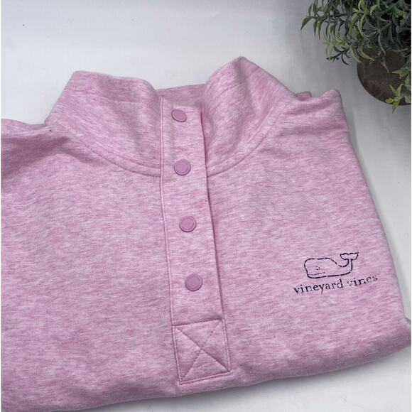 Vineyard Vines Pink Long Sleeve Quarter Snap Pullover Sleeve Spell-out whale Med - Picture 1 of 8